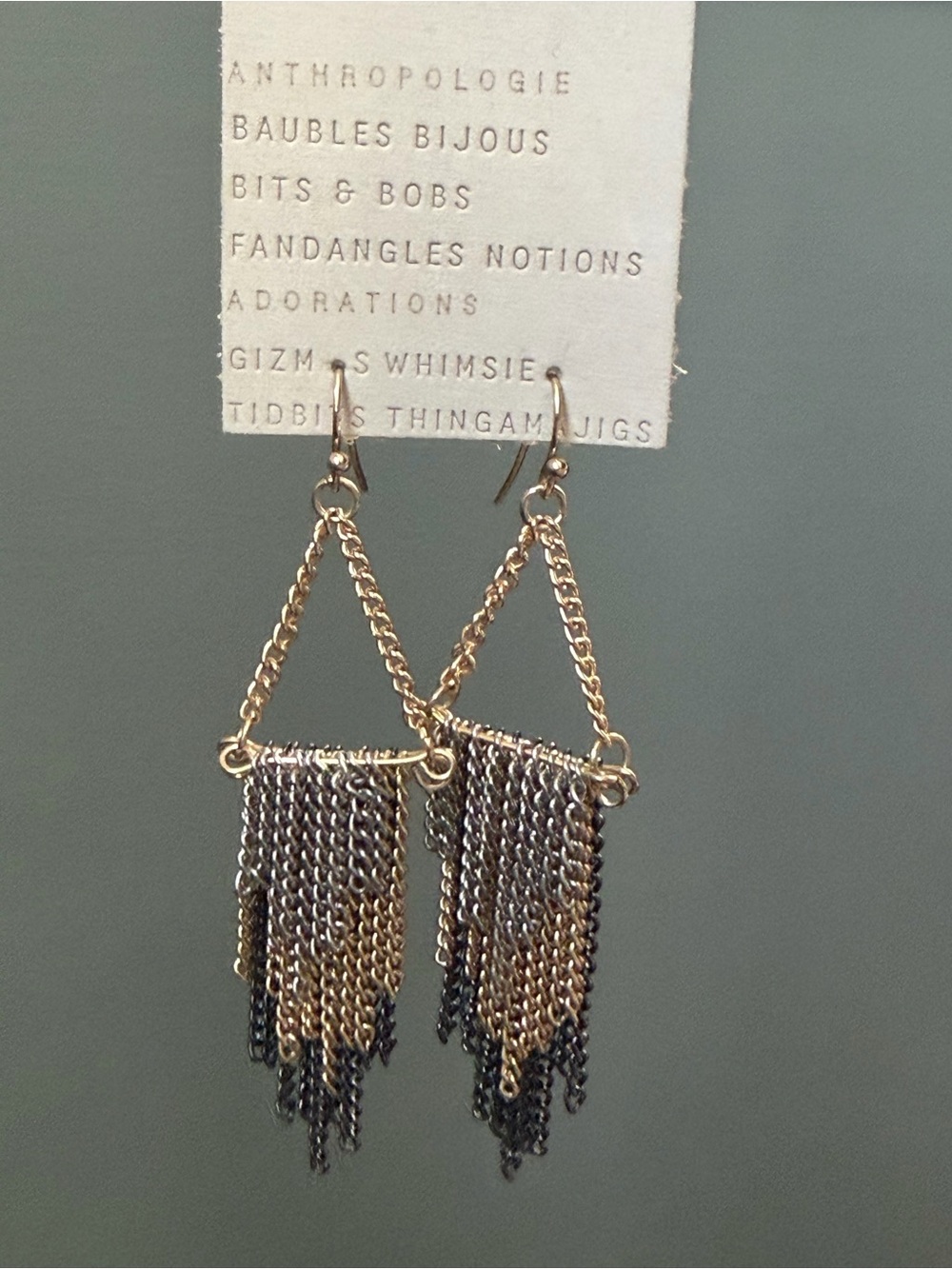 Anthropologie Gold Silver Gunmetal Chain Fringe Chandelier Drop Earrings NWT